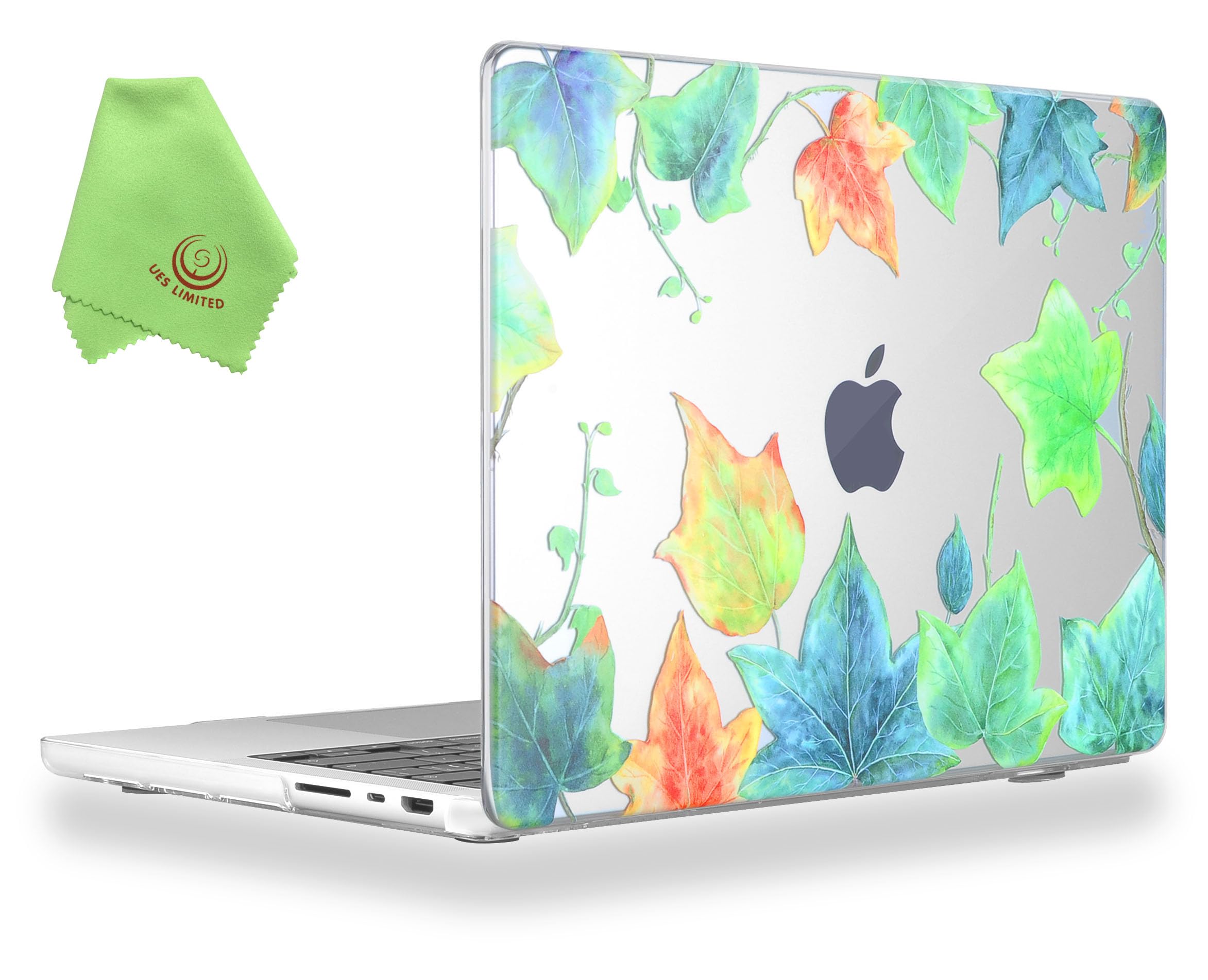 UESWILL Case Compatible with 2021-2026 MacBook Pro 16 inch M5 M4 M3 M2 M1 Pro Max chip, Creative Design Pattern Hard Shell Cover + Microfiber Cloth, Leaf