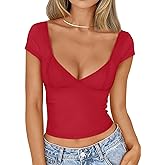 Trendy Queen Womens Summer V-Neck Backless Cute Tops Going Out Sexy Slim T-Shirts Y2K Clothes Corset Spring Outfits 2026