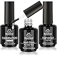 Beetles Top Coat Base Gel & Nail Glue Set-3Pcs No Wipe Top Coat & Base Coat with 5 In 1 Nail Glue Shine Effect Long Lasting Soak Off Uv Light Lamp Diy Gift for Women & Girls