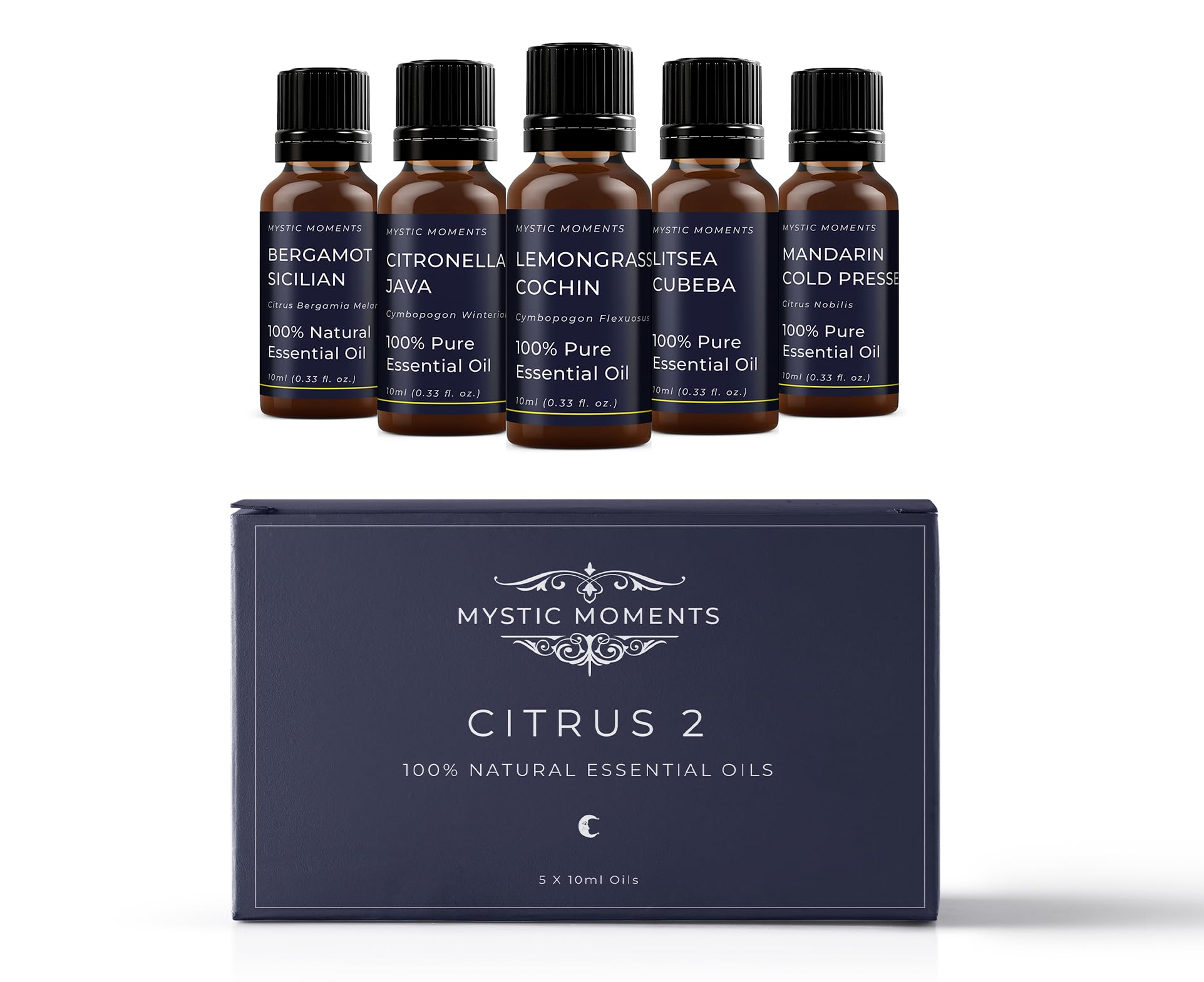 Mystic Moments | Citrus (Pack 2) Essential Oil Gift Starter Pack 5x10ml | Bergamot Sicilian, Citronella Java, Lemongrass Cochin, Litsea Cubeba, Mandarin Cold Pressed | Perfect as a Gift