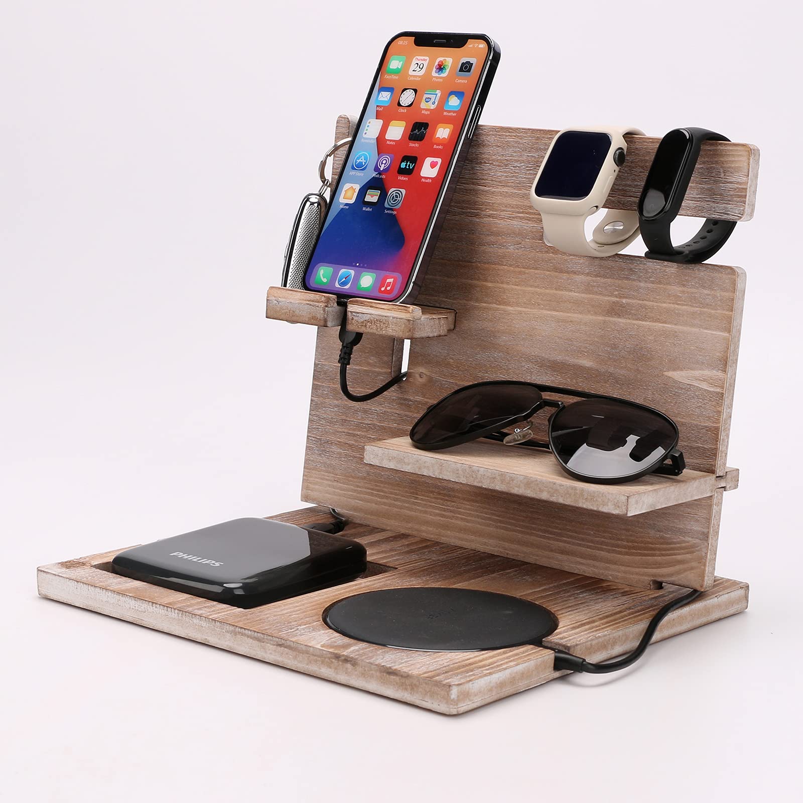 Encozy Wooden Docking Station Desktop Mobile Phone Holder, Bedside Table Organiser, Stand Watch Organizer, Phone Docking Station(Docking Station)