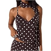 SOLY HUX Women's Polka Dots Going Out Tops Y2k Sleeveless Criss Cross Tie Backless Cami Top with Scarf