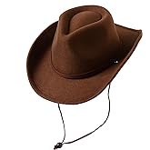 Jastore Kids Girls Boys Wide Brim Western Cowboy Cowgirl Hat with Wind Lanyard Felt Fedora Hat