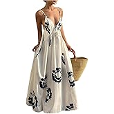 SOLY HUX Women's Boho Floral Print Backless Maxi Dress Tie Front Deep V Neck Sleeveless A Line Flowy Dresses