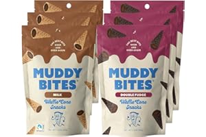 Muddy Bites Waffle Cone Snacks Bite Sized Filled Cone Bites for Snack or Dessert, Milk & Double Fudge, Made with Cane Sugar, Kosher, Fair Trade Certified (Milk/Double Fudge, 6 Bags)