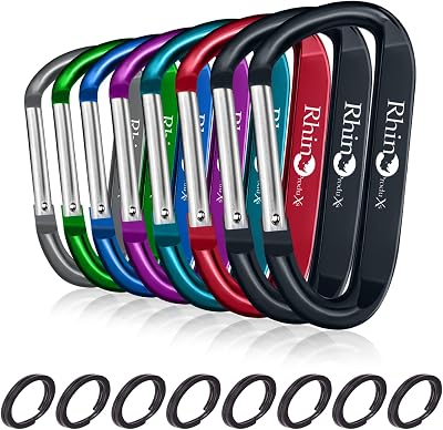 Rhino Produxs Lightweight Snap Carabiner Clips with Keyrings 8pcs D Ring