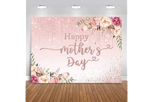 Mocsicka Happy Mother's Day Backdrop Floral Golden Dots Mothers Day Birthday Photography Background for Women Thanks Mother's Day Photo Booth Props (7x5ft)