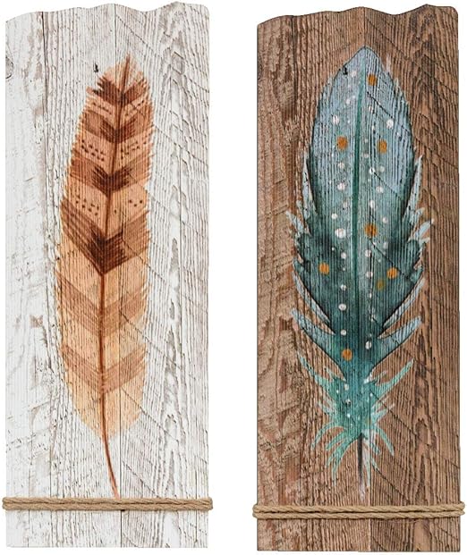 BLACK FOREST DECOR Wood Feather Wall Art Set of 2 Home