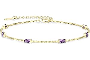 LOUISA SECRET Birthstone Bracelets for Women, 925 Sterling Silver Dainty Simple Women Charm Link Bracelet, Birthday Anniversary Jewelry Gifts for Women Wife Mom Her