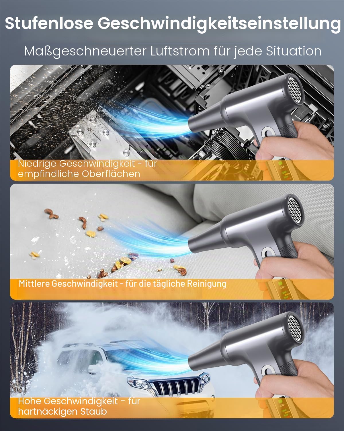 Elektrische Staubgebläse 200000 RPM mit HD‑Display - Air Duster Mini‑Gebläse für PC‑Reinigung mit LED‑Licht, Druckluftspray für Laptops, Tastatur, Elektronik, Modell W06, Silber 6