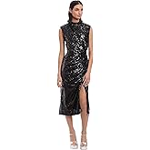 Donna Morgan Womens Sequin Mock Neck Midi Dress with Slit