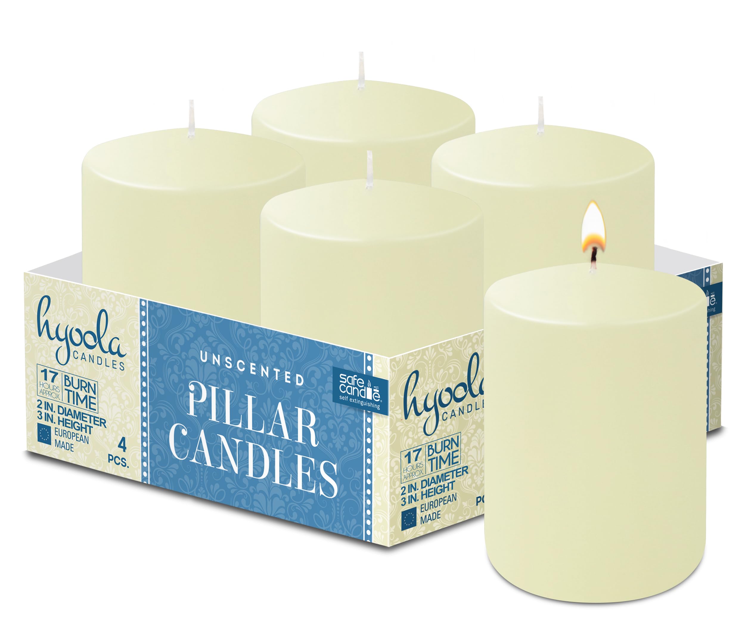 Hyoola Ivory Pillar Candles 50/75 mm (2 x 3 Inch) - Unscented Pillar Candle Set of 4 - European Made