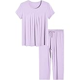 Latuza Women's Pleated Loungewear Top and Capris Pajamas Set
