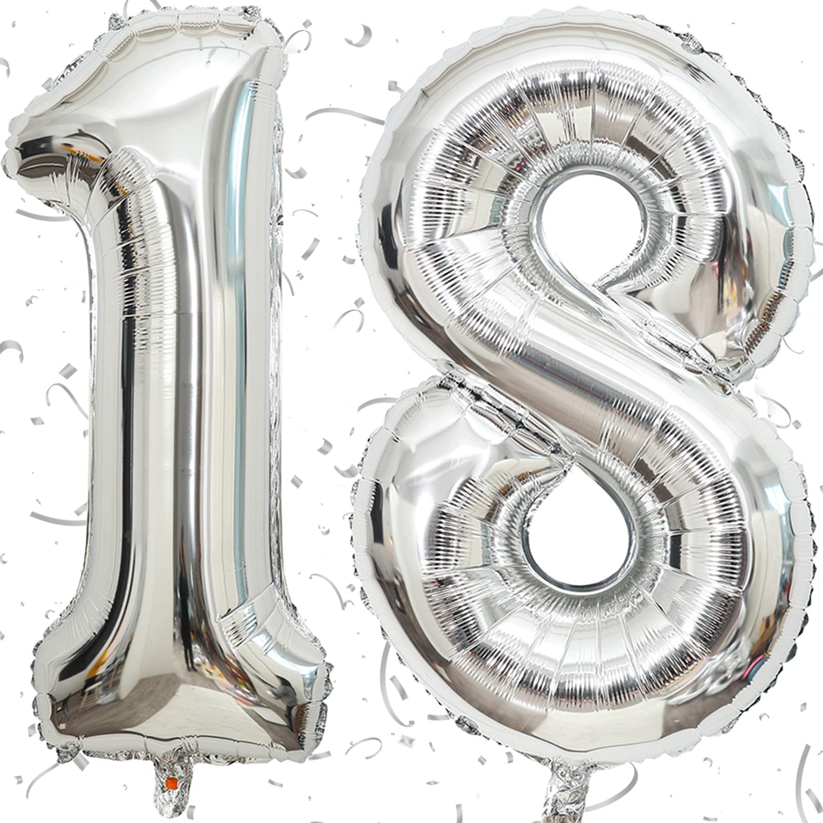 40In Giant Digital Number 18 Balloon Silver, 18th Birthday Decorations for Boys or Girls, Foil Mylar Big Number Balloons for Birthday Party Anniversary Supplies Decorations (Silver Number 18)