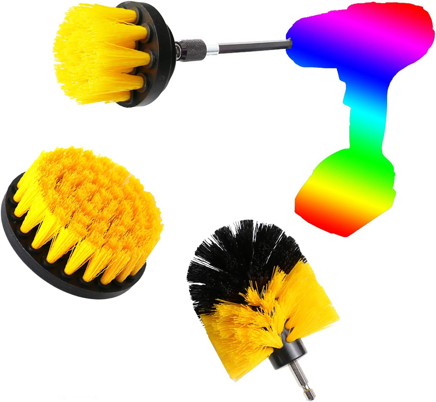 DLORY 4 Pieces Drill Brush Attachment Set for Household Cleaning Grout,Wheel,Tub,Shower,Tile with Various Types Brushes and Attachment(4,Yellow): Kitchen & Dining