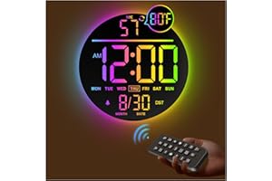 JALL 10" Large Digital Wall Clock with Seconds, Alarm Countdown Timer, Big LED Display, RGB Color, DST, Temperature, Mounted for Bedroom Living Room Office Classroom Gym, Xmas Birthday Gift, RGB