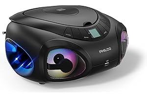 Philco CD Player Boombox with Bluetooth, AM/FM Radio, Portable CD Players for Home, Dynamic Light Display, Clear Stereo Sound and deep bass, AUX-in, MP3 /CD-R/CD-RW Compatible, AC/Battery Powered