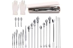 Rustark 23Pcs Stainless Steel Lab Spatula Micro Spatula Lab Sampling Scoop Long Sampling Spoon Assortment Kit for Reagent Laboratory Powders Gel