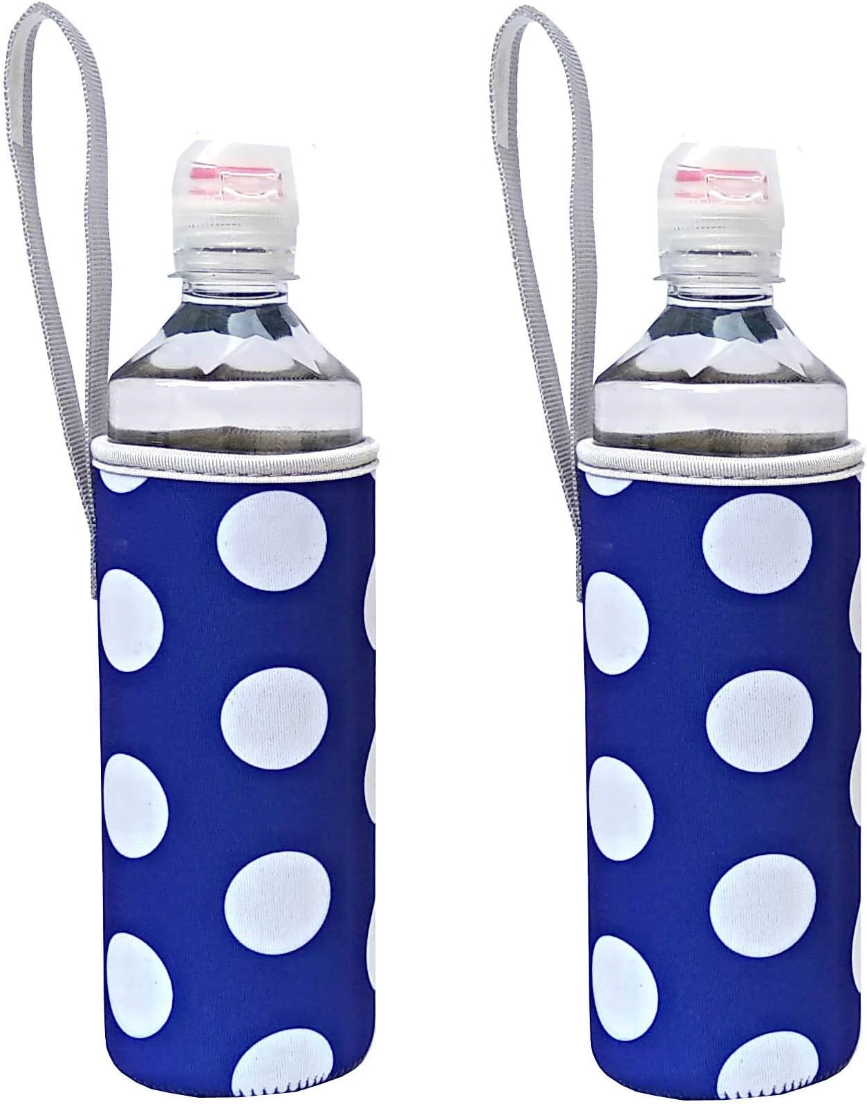 Insulated Neoprene Water Bottle Coozie/Bag Pouch/Cover/Carriers/Holder/Tote Bag/Huggie/Sleeve for 12oz -16.9oz Water and Drink Bottles, Pack of 2 (Purple Dots x2)