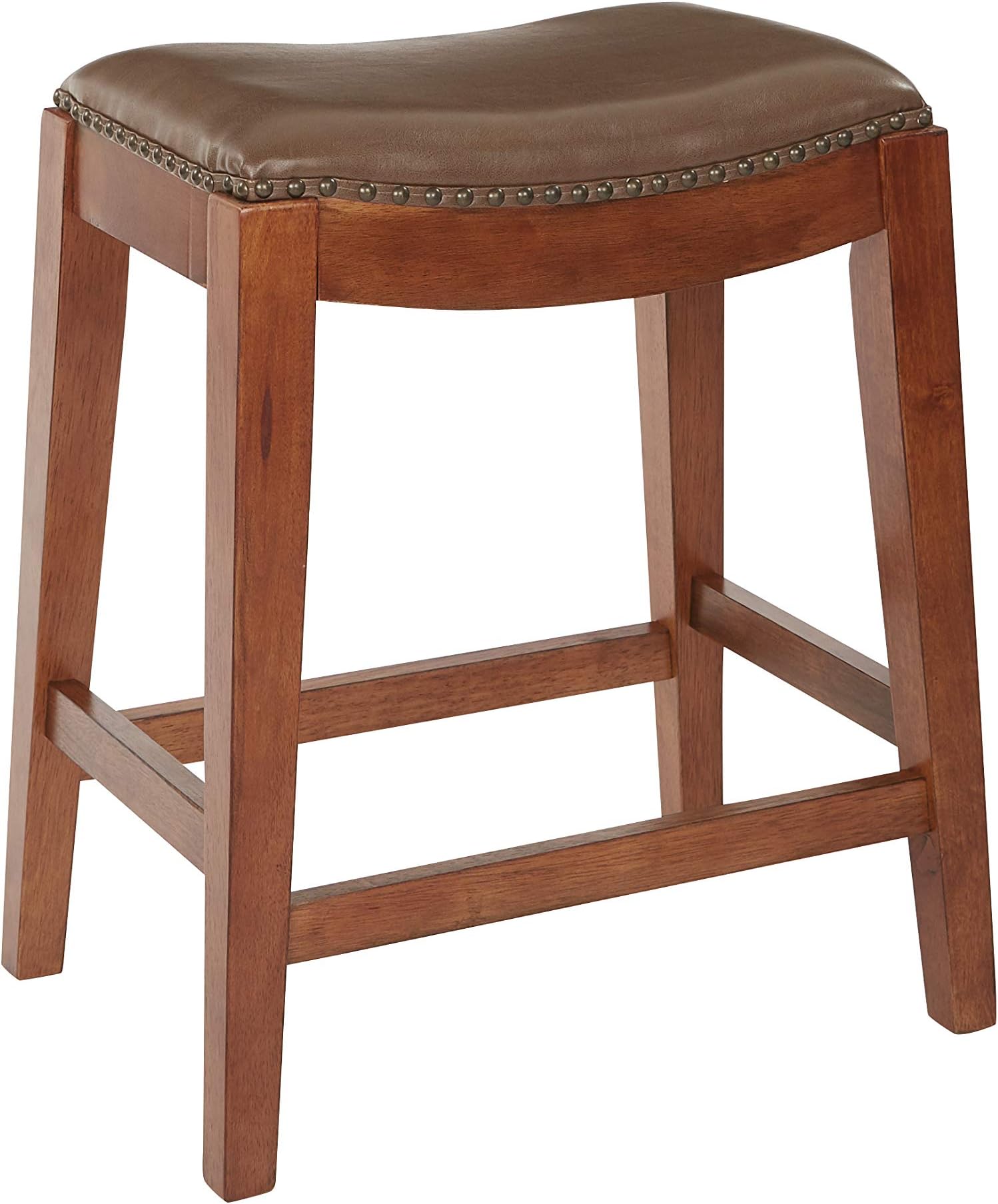 OSP Home Furnishings Metro Bonded Leather Counter-Height Saddle Stool with Nail Head Accents and Espresso Finished Legs, 24-Inch, Molasses