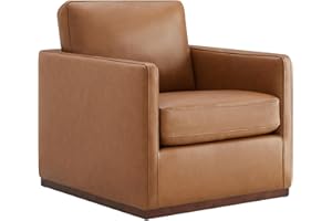 CHITA Genuine Leather Swivel Accent Chair, FSC Certified Mid Century Modern Arm Chair for Living Room and Bedroom, Fully Asse