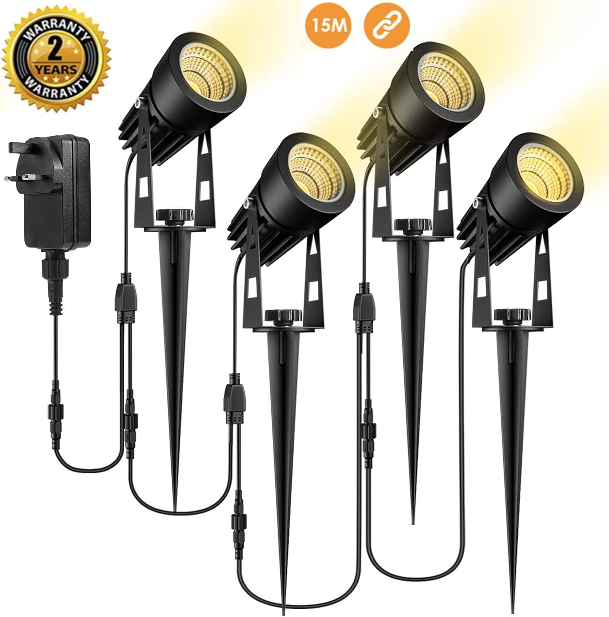 Garden Spotlights Extendable, ECOWHO Upgrade 49ft / 15m Garden Lights