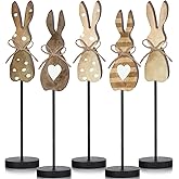 Seeloowy 5 Pieces Easter Table Decorations Wooden Bunny Table Sign Vintage Rabbit Tall Standing Tabletop Decor Rustic Easter Block Centerpiece for Spring Party Farmhouse Freestanding Home Office