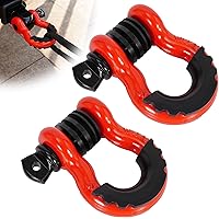 RUHUO 2 Pack 3/4" D Ring Shackles, Clevis Shackle with 7/8" Pin for Use with Tow Strap, Winch, Off-Road Vehicle Recovery, Red