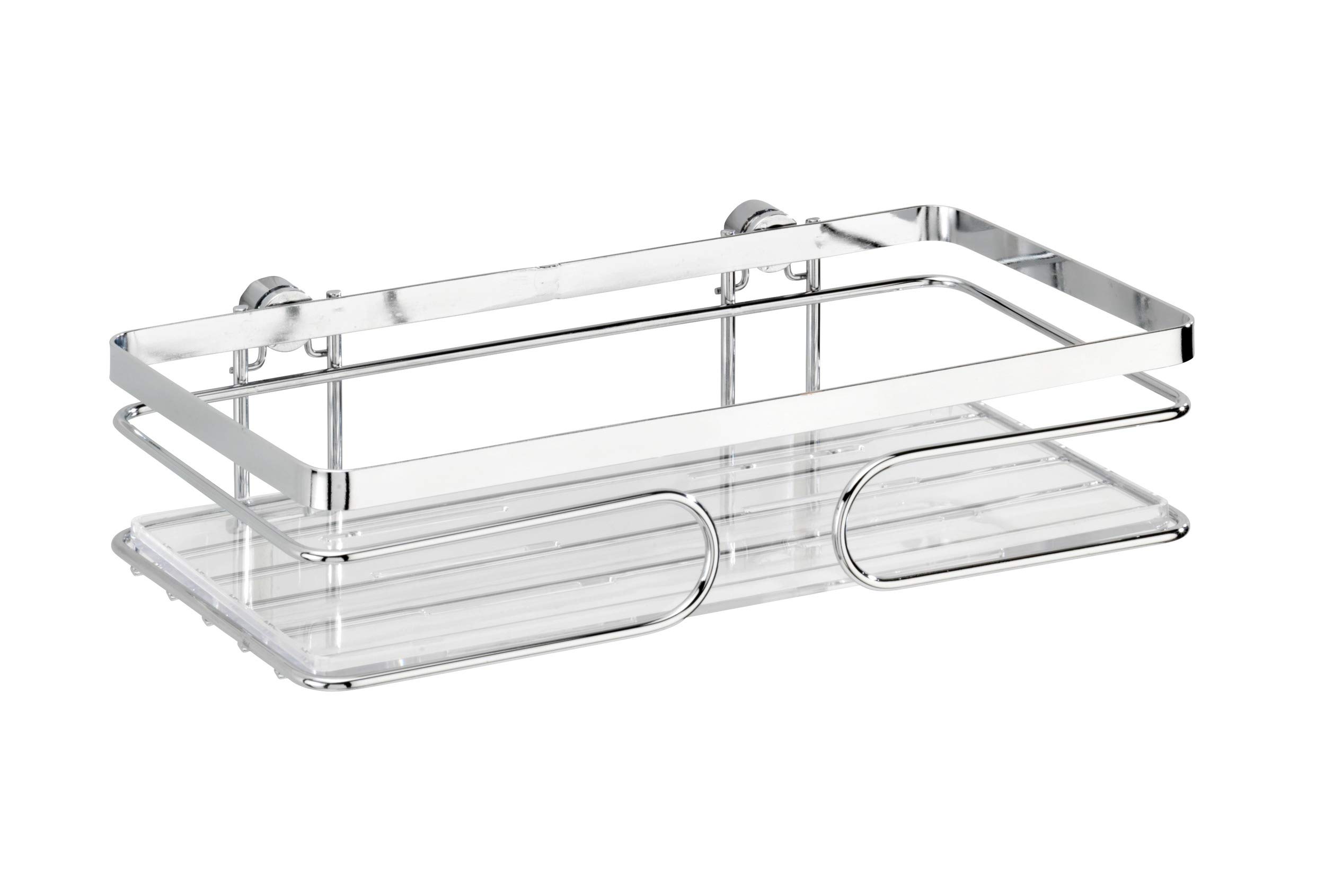 WENKO 20409100 Wall shelf Premium - fixing without drilling, Stainless steel, 24 x 6.5 x 13.5 cm, Shiny
