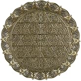 Round Antique Turkish Coffee Tea Serving Table Home Decor Tray Decorative Circle - Arabic Centerpiece Vintage Bar Outdoor Party Platter Farmhouse Kitchen Dresser Moroccan Teapot Style Tray