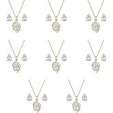 Bridesmaid Jewelry Set for Women,Pendant 18K Gold & Silver & Rose Gold Pendant Necklace Earrings Set,Dainty Gift for Wedding/Proposal/Party/Prom/Anniversary