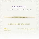 Lucky Feather Morse Code Bracelets for Women and Teenagers - 14K Gold Dipped Bar with Secret Message Engraved on Adjustable 7" - 8" Cord - Friendship Bracelet Gift for Her