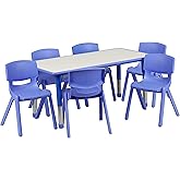 Flash Furniture Emmy Adjustable Classroom Activity Table with 6 Stackable Chairs, Plastic Activity Table for Kids, 23.625" W 