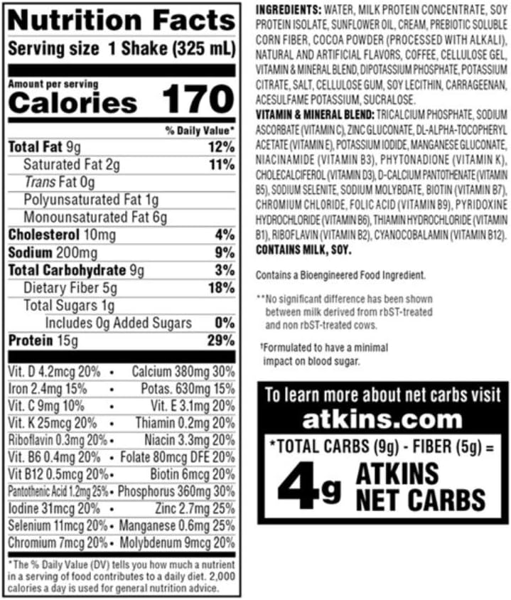 Atkins Gluten Free Protein-Rich Shake, Mocha Latte, Keto Friendly, 15 Count: Health & Personal Care
