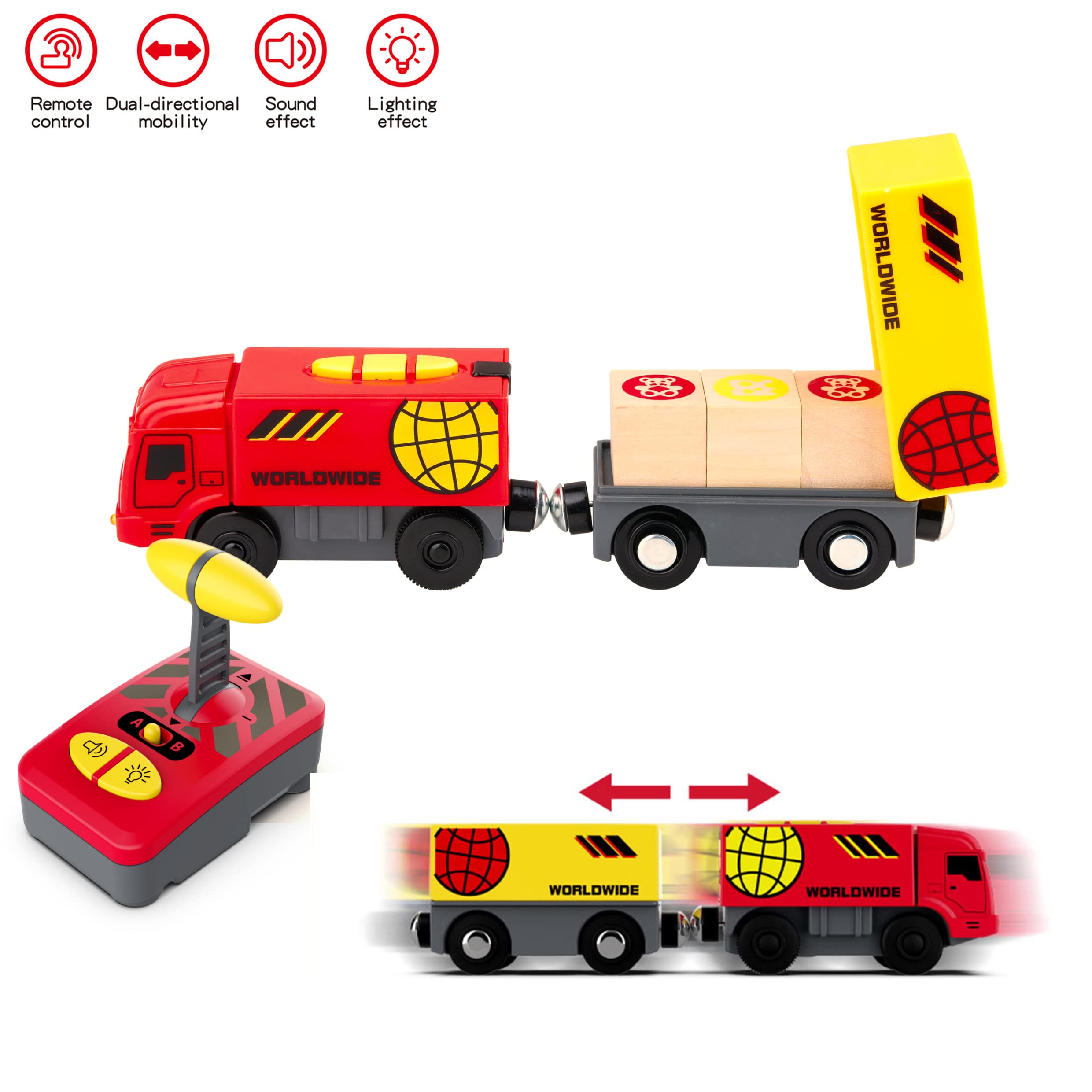 Train Toy for Toddlers, Battery Operated Locomotive Train with Magnetic Connection, Remote Control Train for Wooden Tracks, Compatible with Thomas, Brio, Chuggington