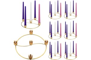 Sliner 8 Pcs Christmas Flower Advent Wreath Ring 5 Candle Holder Taper Gold Advent Ring Metal Candle Holder Table Decoration for Xmas Festival Home Centerpiece Decor