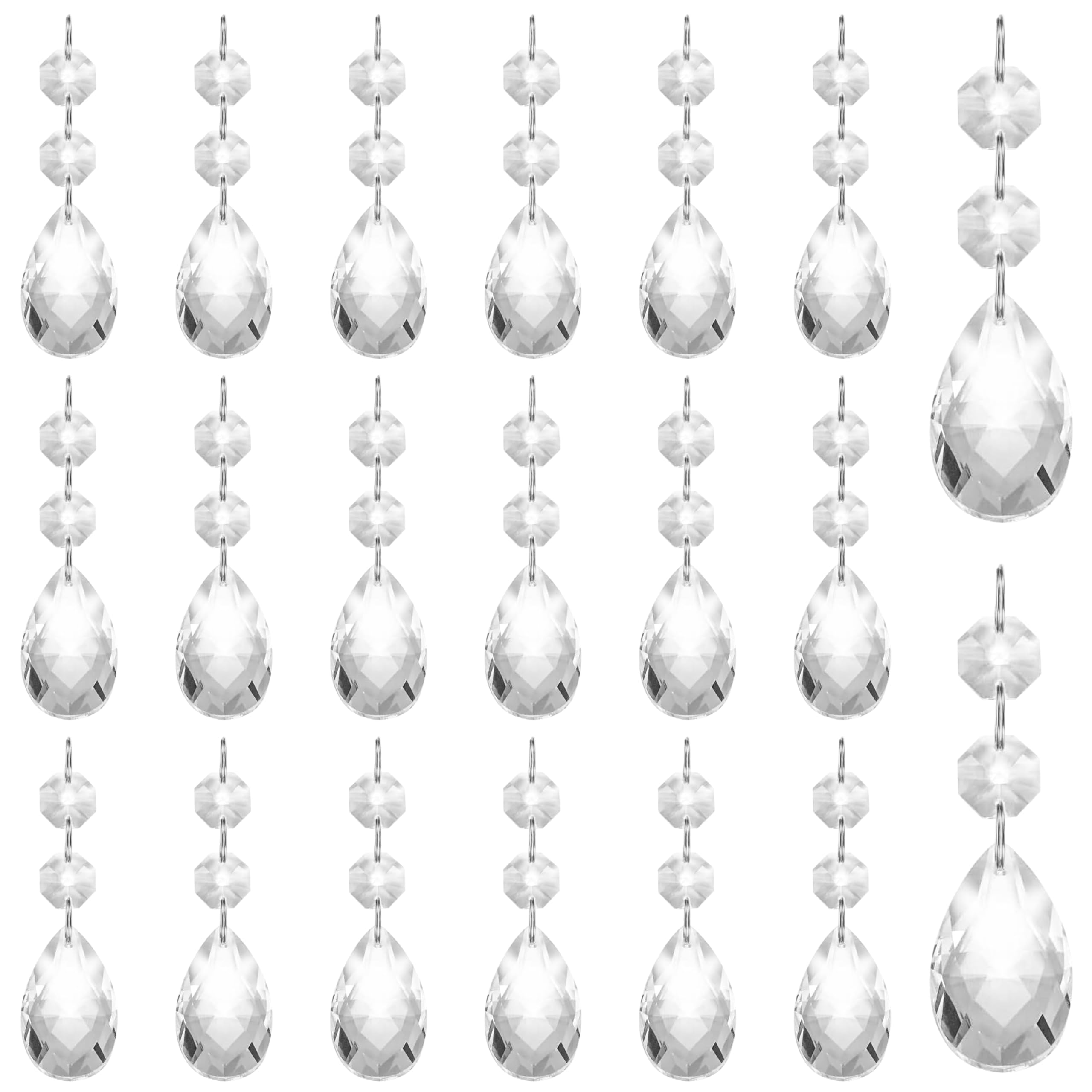 Belle Vous 20 Pack Clear Crystal Teardrop Chandelier Pendants - 8.6cm/3.38 inches - Hanging Decoration Beads for Chandeliers, Prisms, DIY Suncatcher Parts, Wedding/Christmas Party & Garlands