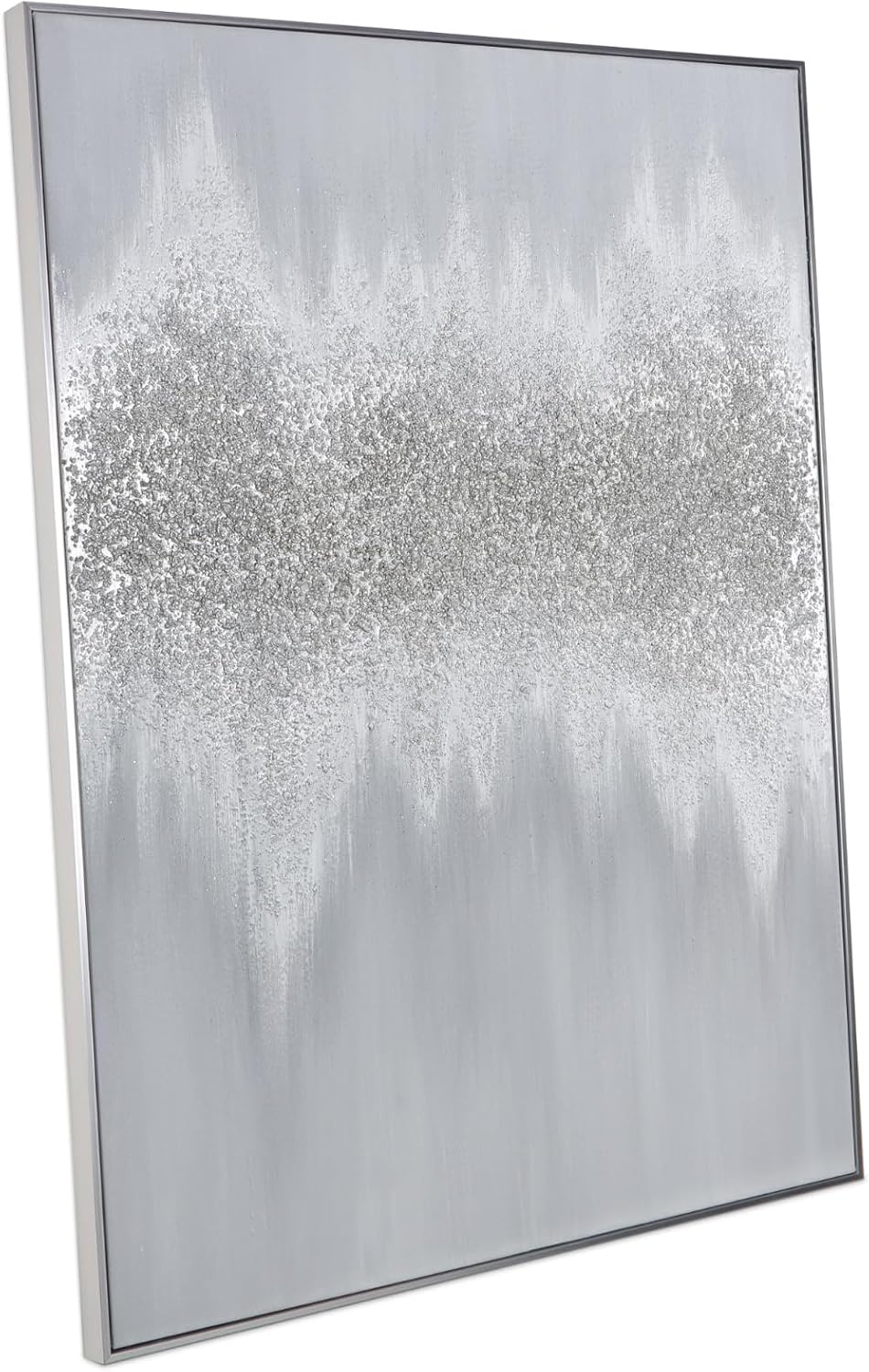 Paintings - Silver Abstract Wall Art Decor - Grey Hand-Painting Embellished with Sand Grain and Glitter in Metallic Hues, Brilliant Modern Abstract Canvas for Living room, Bedroom Decor, 28