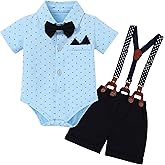 YALLET Baby Boy Clothes Suit Infant Boy Gentleman Outfits Dress Romper Shirt+Bowtie+Suspender Shorts Set