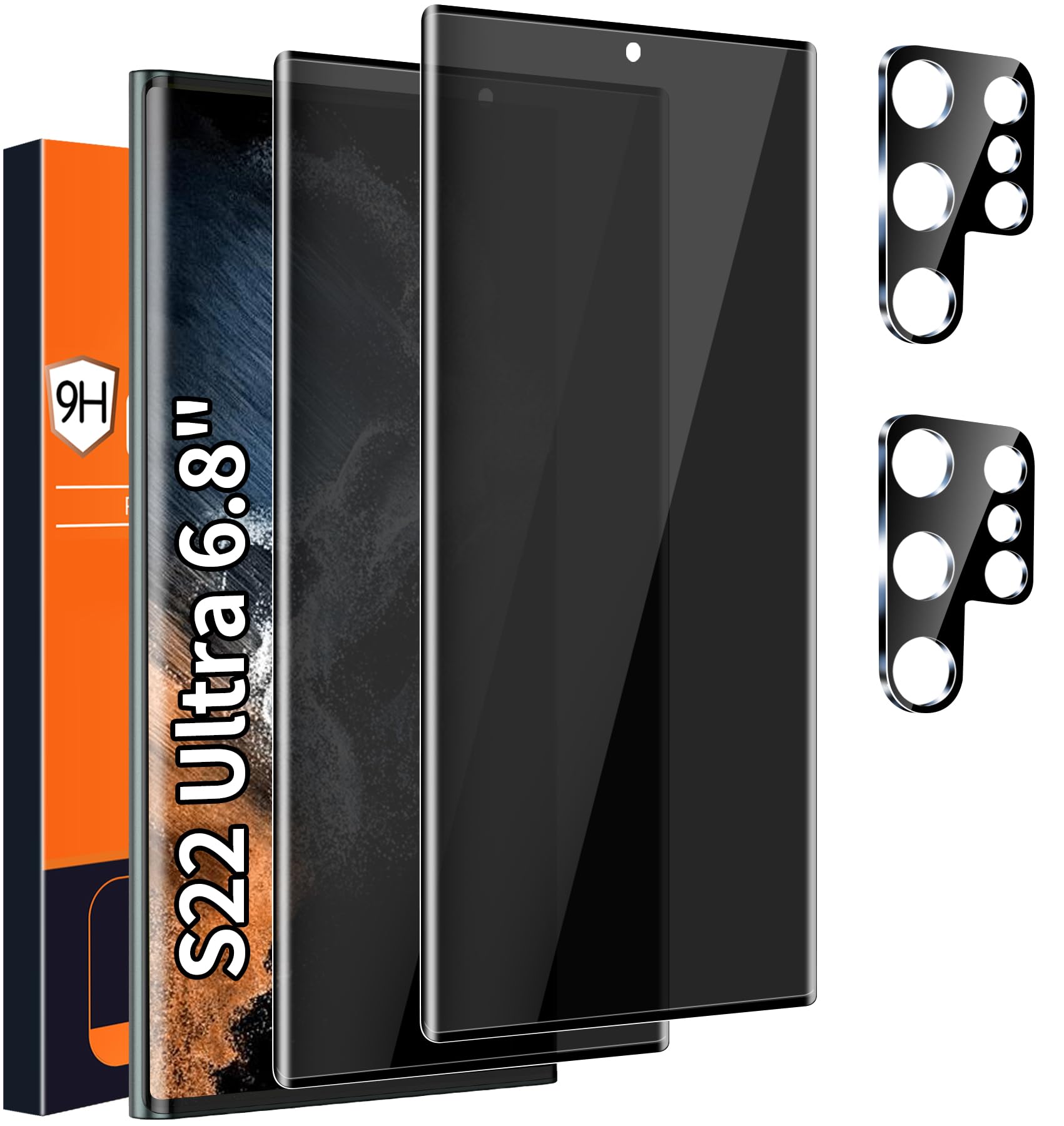 Photo 1 of [2+2 Pack] Galaxy S22 Ultra Privacy Screen Protector, 9H Tempered Glass, Ultrasonic Fingerprint Support, 3D Curved, HD Clear Anti-Spy Film for Samsung S22 Ultra 5G Glass Screen Protector