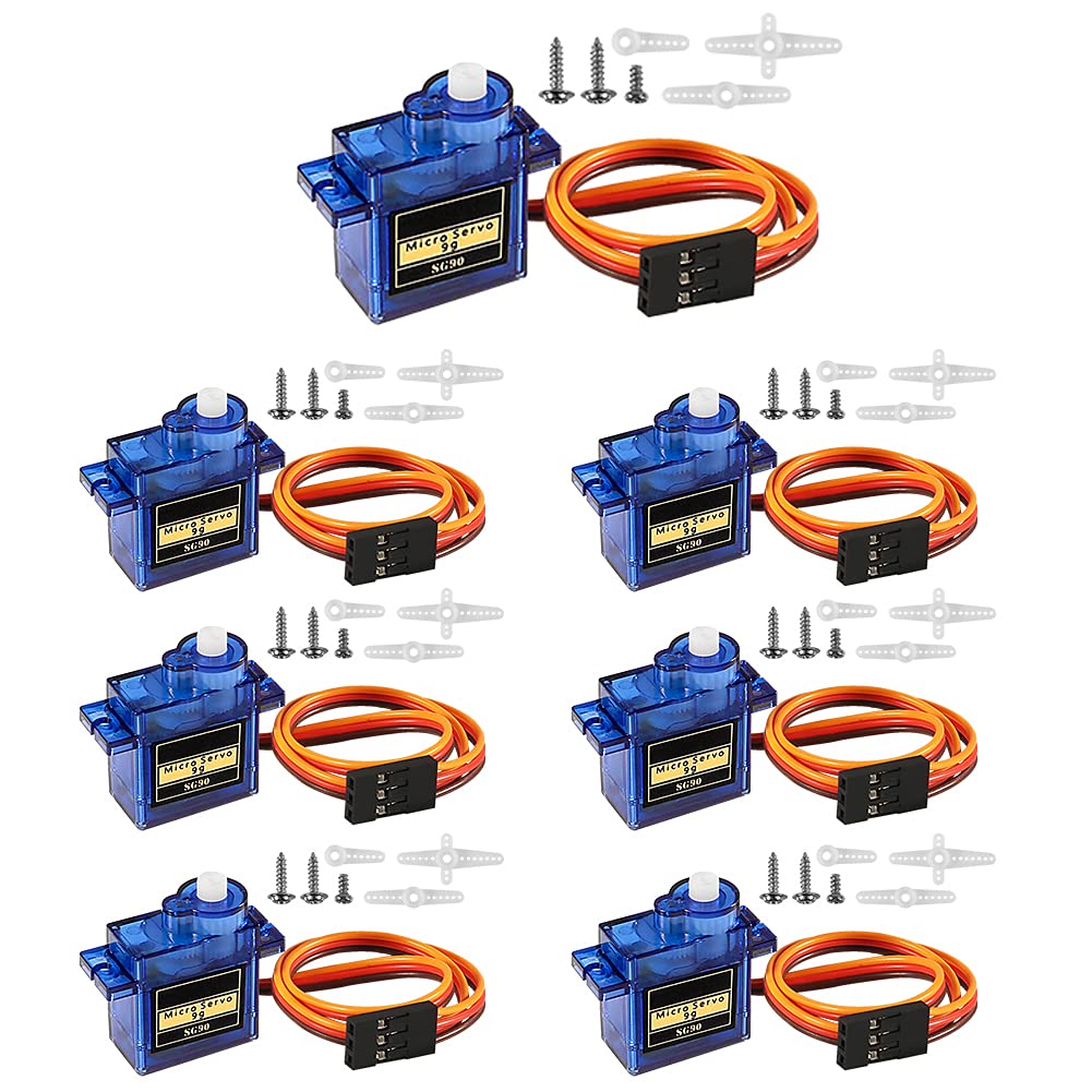 Dealikee 7Pcs SG90 Micro Servo Motor Kit Mini 9G for RC Robot Arm/Hand/Walking Helicopter Airplane Car Boat Control with Cable