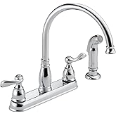 Delta Windemere Chrome Kitchen Faucet with Side Sprayer, Traditional 4 Hole Kitchen Sink Faucet, Two-Handle, Chrome 21996LF