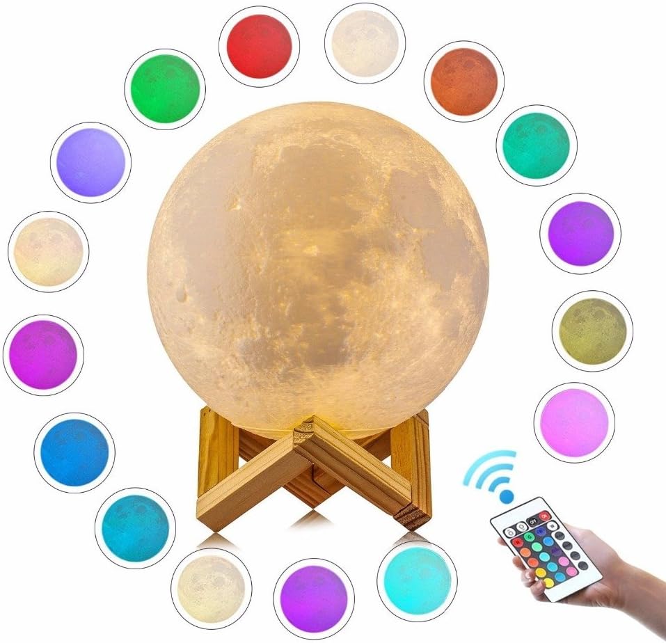 3D Full Moon Lamp 15CM Large Rechargeable Night Light for Kids Children Gifts,16 Colour Changing Dimmable LED Desk Table Lamp with Remote & Touch LED Light for Home Christmas Decor(15CM)