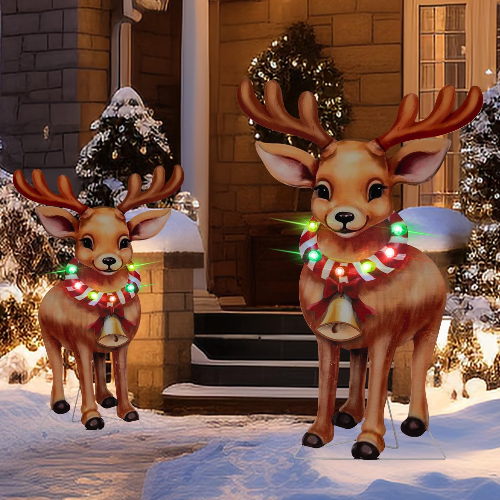 Photo 1 of 2pk Solar Metal Yard Stake Lights Christmas Decoration Reindeer Stake Colored Flashing LED Lights for Christmas Holiday Outdoor Garden Lawn Pathway Decoration