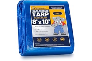 SUNLITAP 8x10Ft Tarp Cover 5 MIL Waterproof Poly Tarps, Light Duty Tarpaulin with Grommets, Reinforced Edges, Rip & Tear Proof, Multipurpose Finished Size Tarp for Cars, Boat, Roof, Camping - Blue