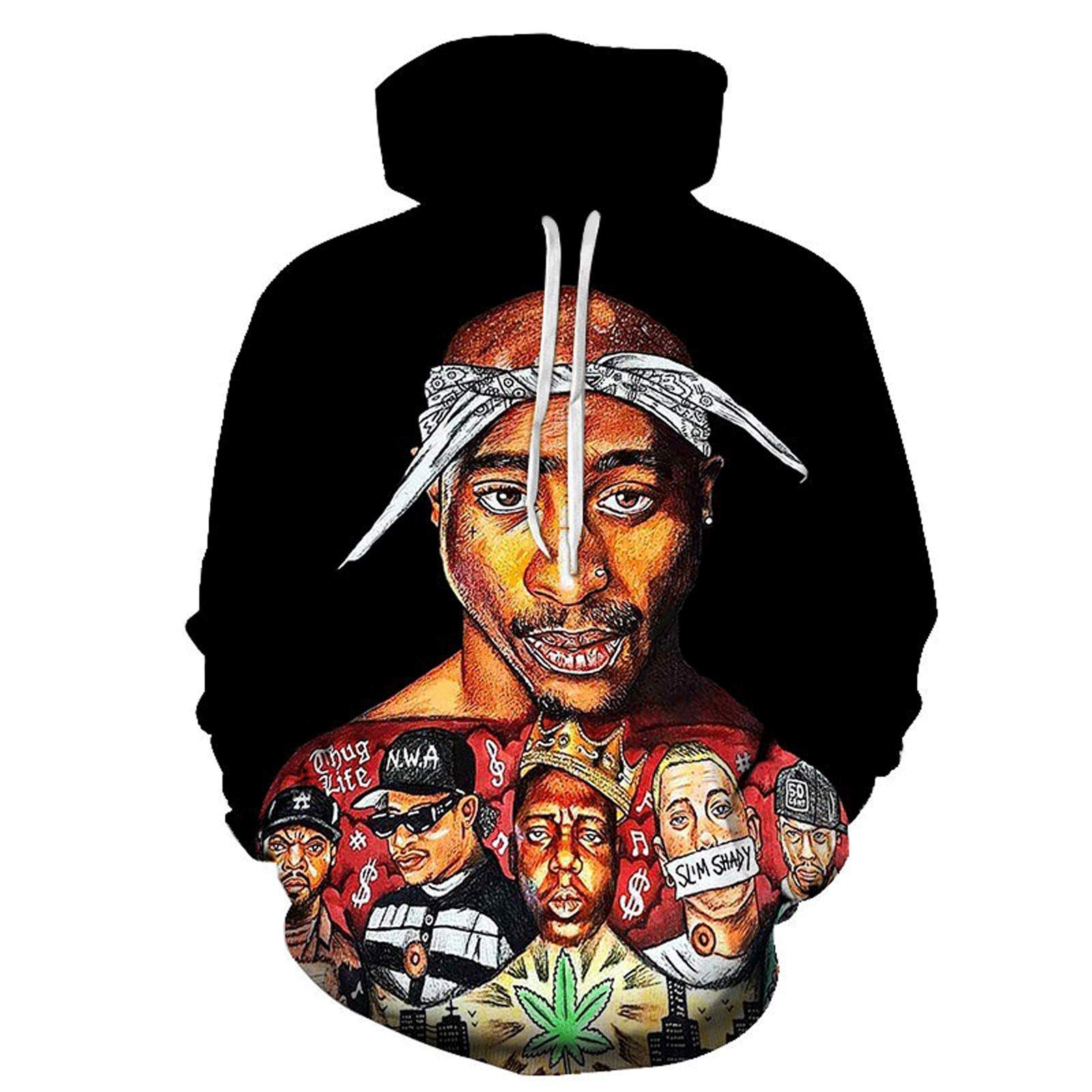 Hip Hop Rap 2Pac Hoodie Men's and Women's Sweatshirt Tupac Hooded Sweater  Casual Loose Street Wear