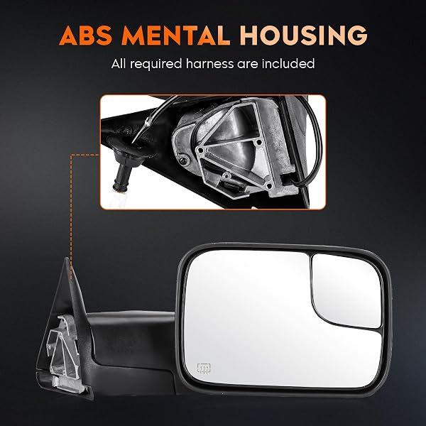YOUXMOTO TOWING MIRRORS FIT FOR DODGE RAM 1500 1998 1999 2001; FIT FOR DODGE RAM 2500/3500 1998-2002 PICKUP TRUCK MIRRORS, HEATED, MANUAL FOLDING & FLIP UP; LEFT+RIGHT SIDE MIRRORS; BLACK