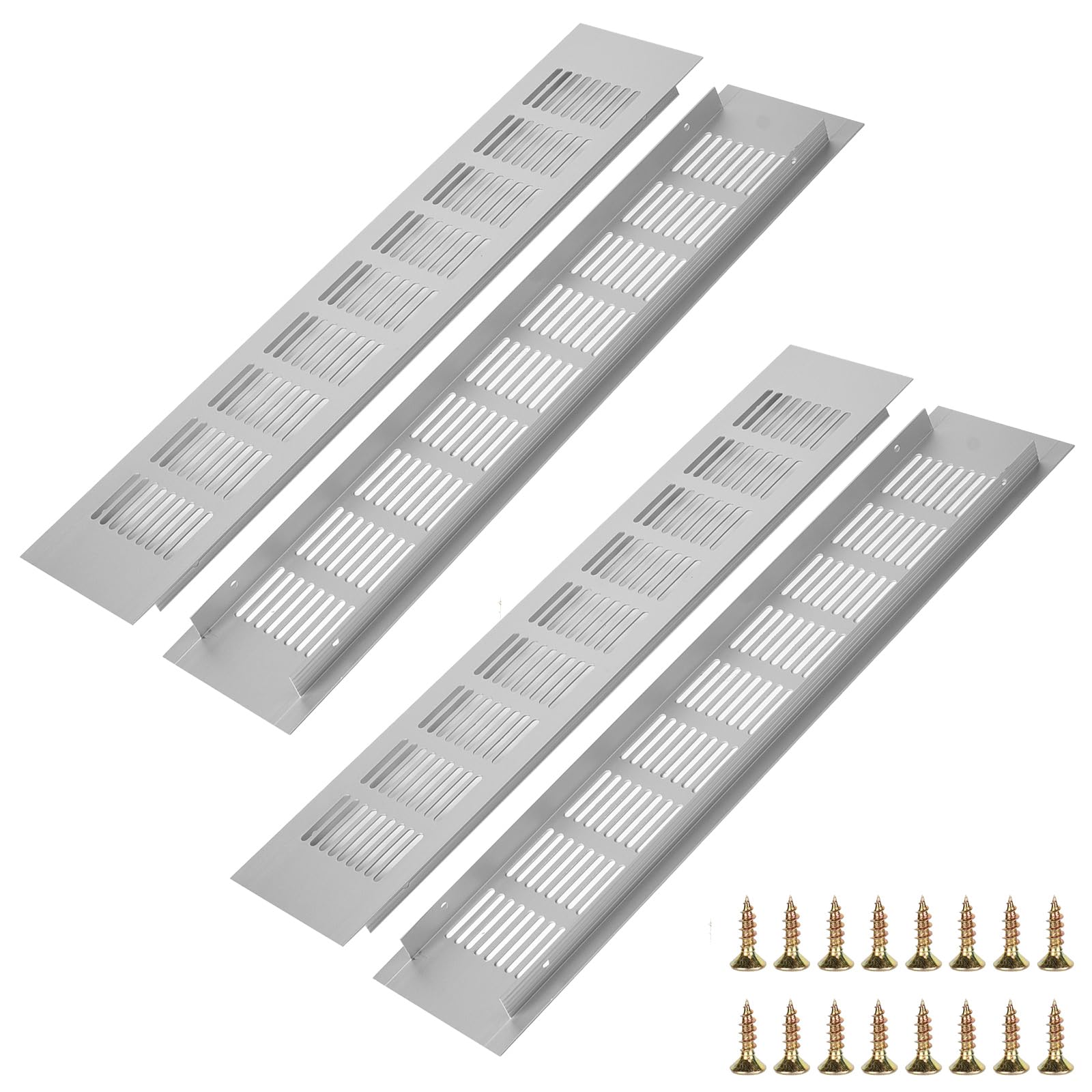 4PCS Air Vent Grille Cover, Aluminum Alloy Kitchen Air Vent Cover Cupboard Vents Wardrobe Fridge Vent Louvred Wall Vent Grille Ventilation Cover with Screw 80mm x 400mm — image 1