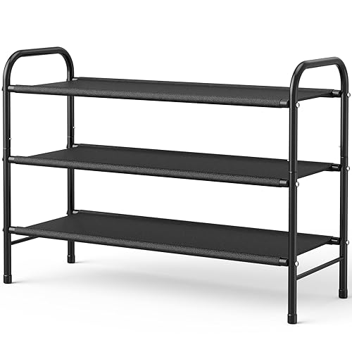 Kitsure Shoe Rack - 3-Tier Rust-Resistant Metal Shoe Storage Organiser with Portable Handles, Easy-to-Install Shoe Rack for Inside Wardrobe, Entrance, Bedroom, 68.5 x 28 x 55 cm, Black