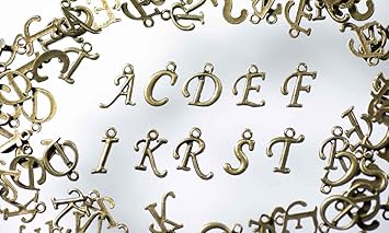 Amazon Co Jp クラフトパーツのチェロ L4 4 金古美 アンティークブロンズ アルファベット チャーム 10個セット 筆記体 K L4 4 ホーム キッチン